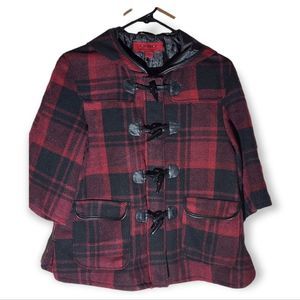 Coffeeshop Toggle Plaid Hooded Jacket Size Med